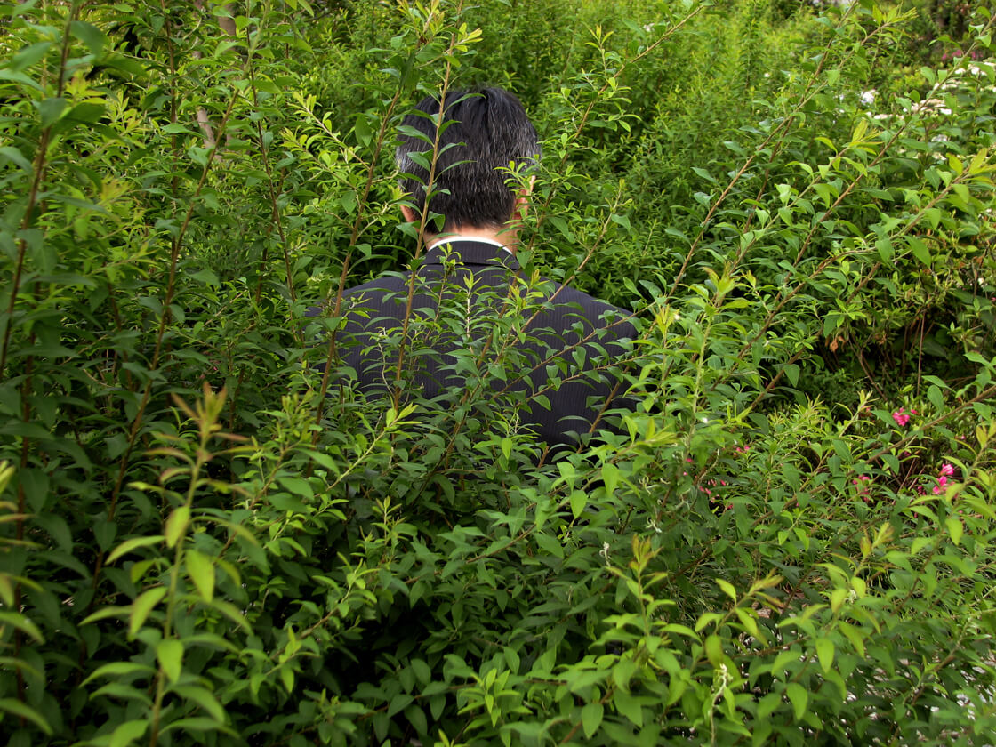 a salaryman in Tokyo Midtown's garden